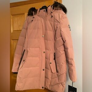 Mauve pink Puffer Jacket with Fur Hood